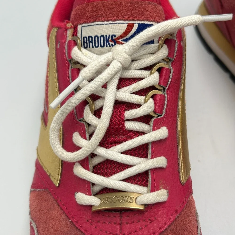 Brooks Heritage Chariot Red Gold Suede Sneaker Coffee Womens 10 Vintage Metallic